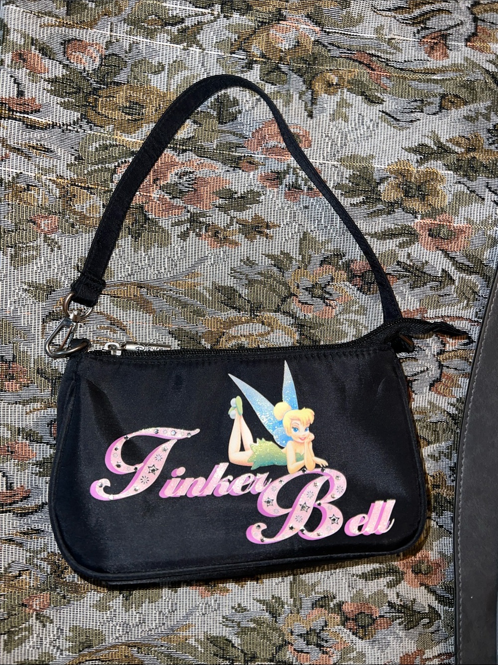 Disney Black Mini Shoulder Bag with Pink Tinker Bell Script